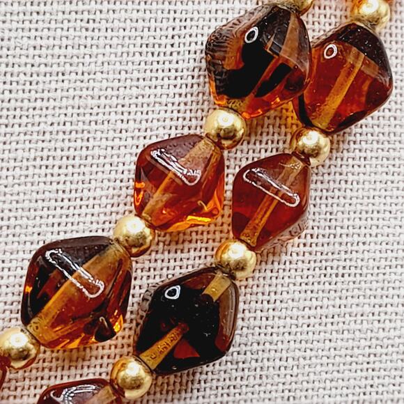 Vintage Topaz Glass Bead Two Strand Necklace Gold Tone Toggle Clasp 16” - Picture 5 of 14